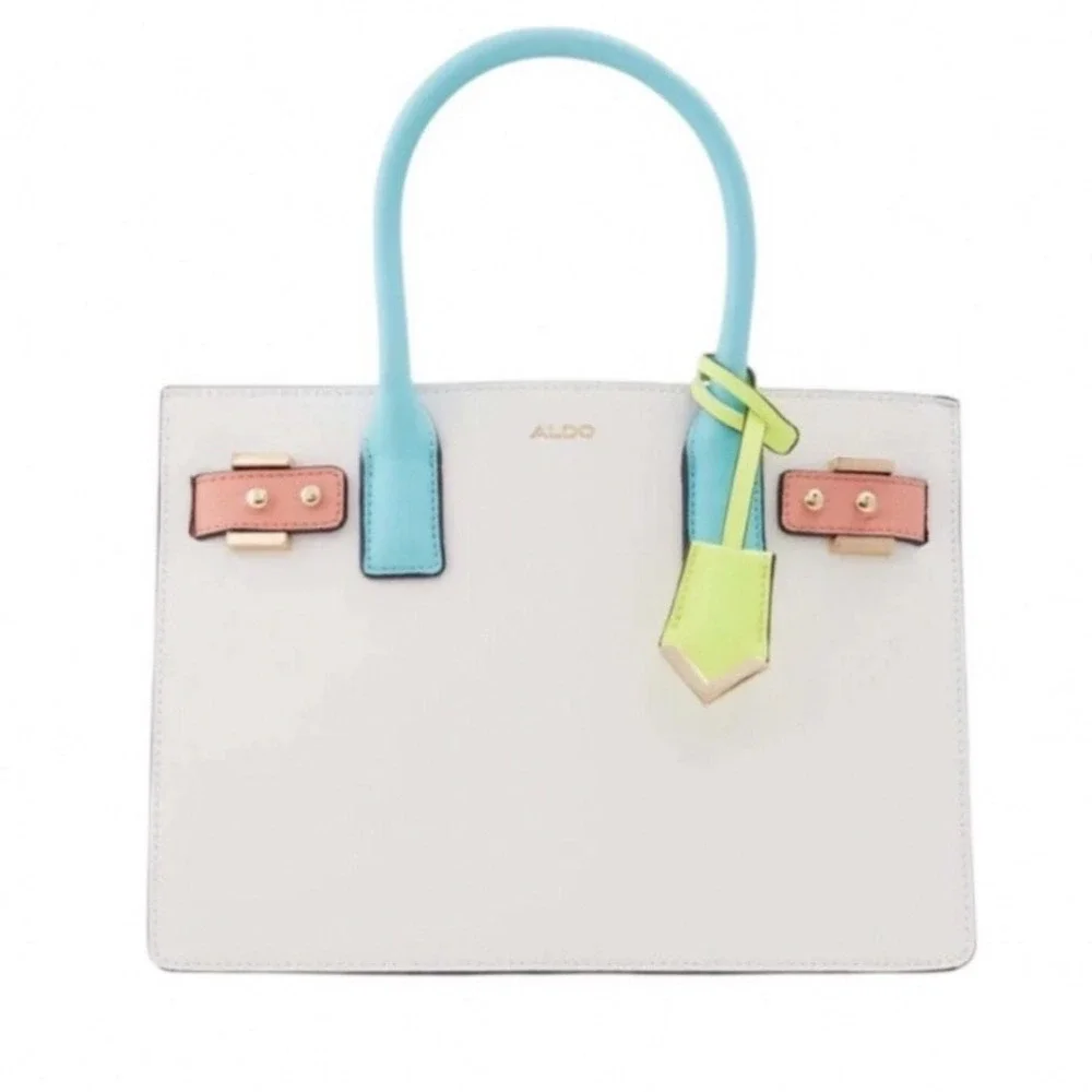 Aldo Arareri Colorblock Handbag White Coral Yellow Turquoise Gold Hardware NWT